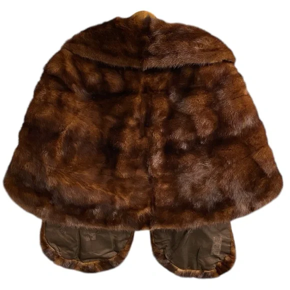 Vintage 50’s / 60’s N.L. Kaplan Brown Real Fur Shawl - Picture 6 of 13